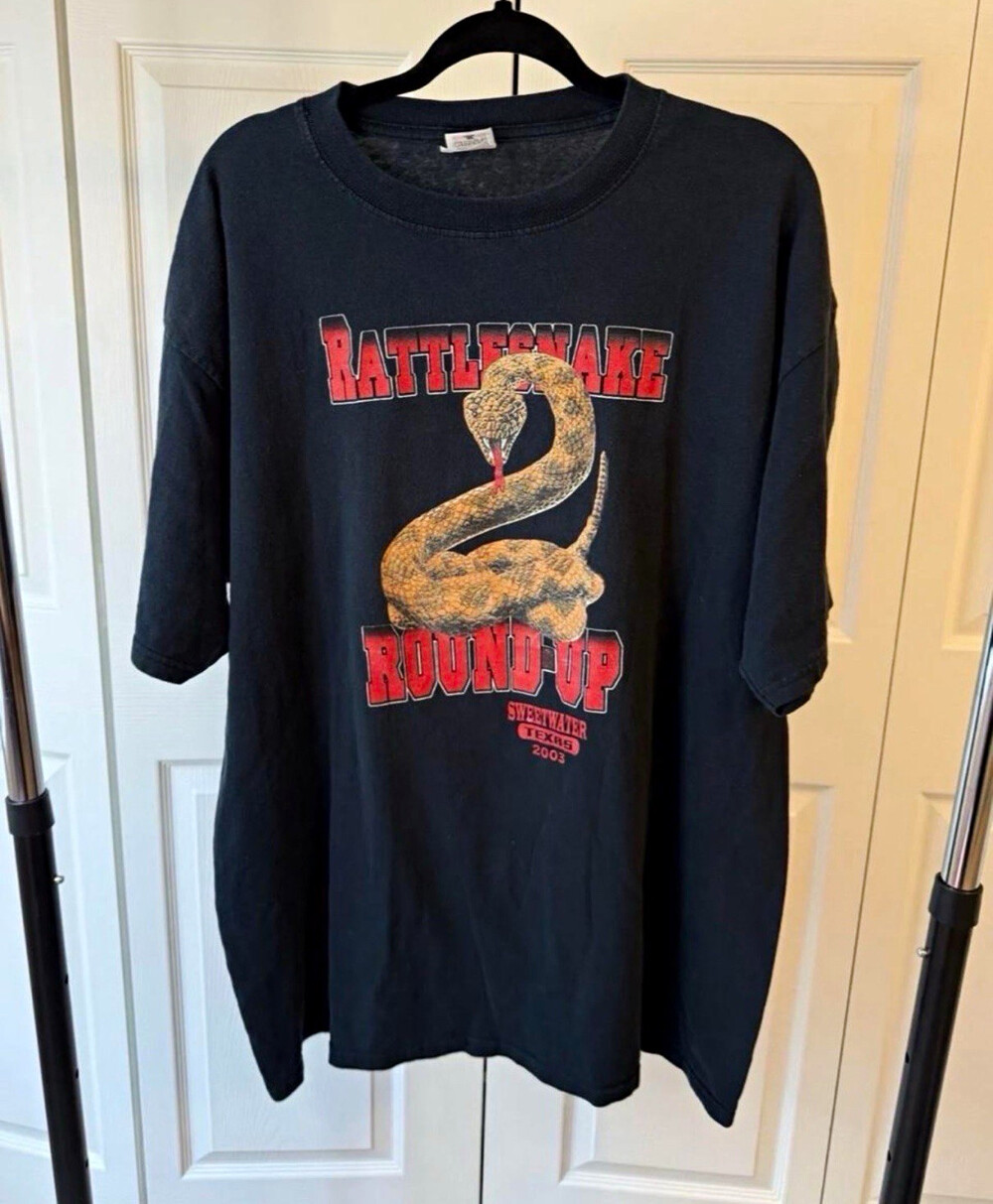 Anvil Rattlesnake Round-Up Sweetwater TX 2003 Black T-Shirt 2X Crew Neck